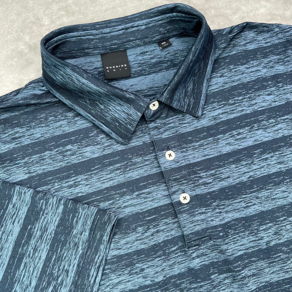Dunning Golf Polo Shirt Mens 2XL Blue Striped Performance Stretch‎ Short Sleeve